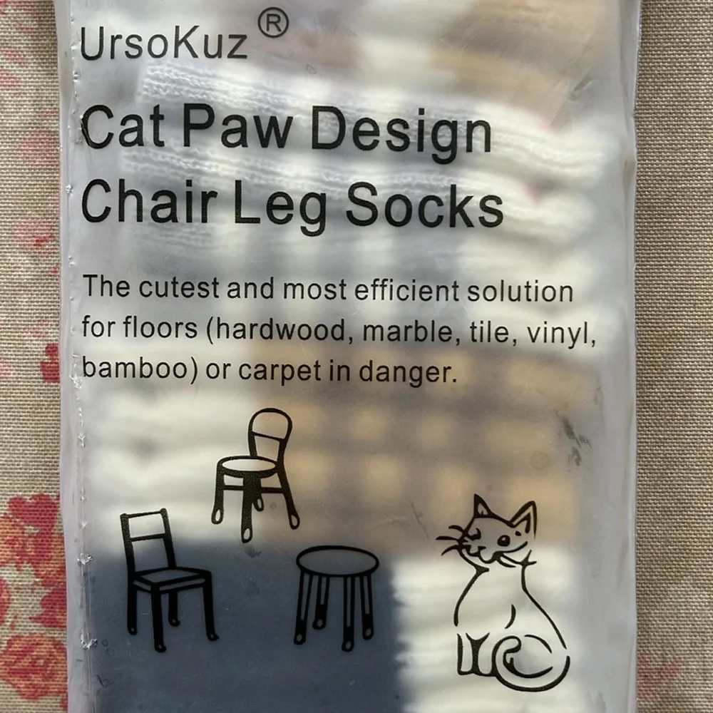 NIP UrsoKuz Cat Paw Design Chair Leg Socks, Set of 16 Cute Cat Patterns, Protect